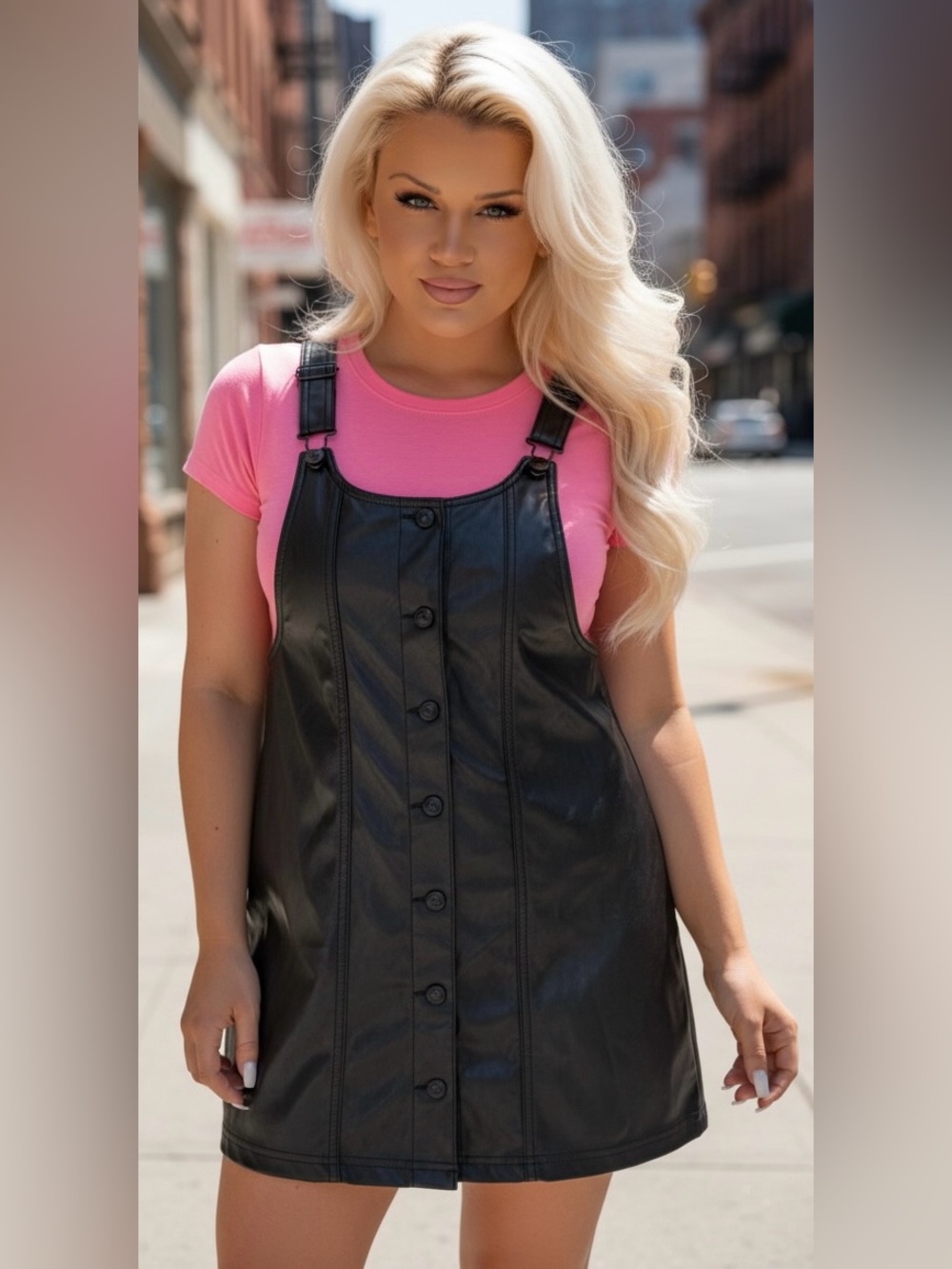 Celebrity Pink Black Mini Overall Dress Size Small